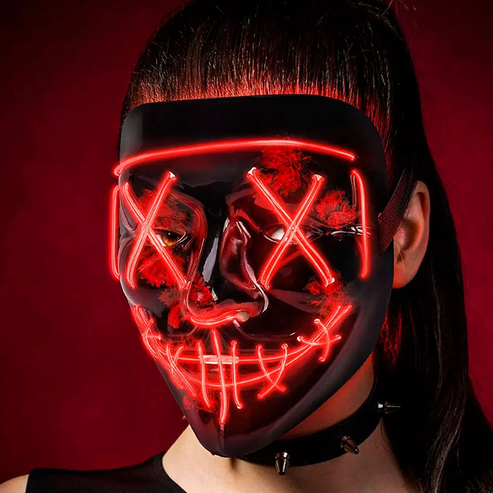 LED Light Mask for Halloween Purge Cosplay Costume Geometric Pattern Plastic Party Masquerade Mask Batteries Included Trendy
