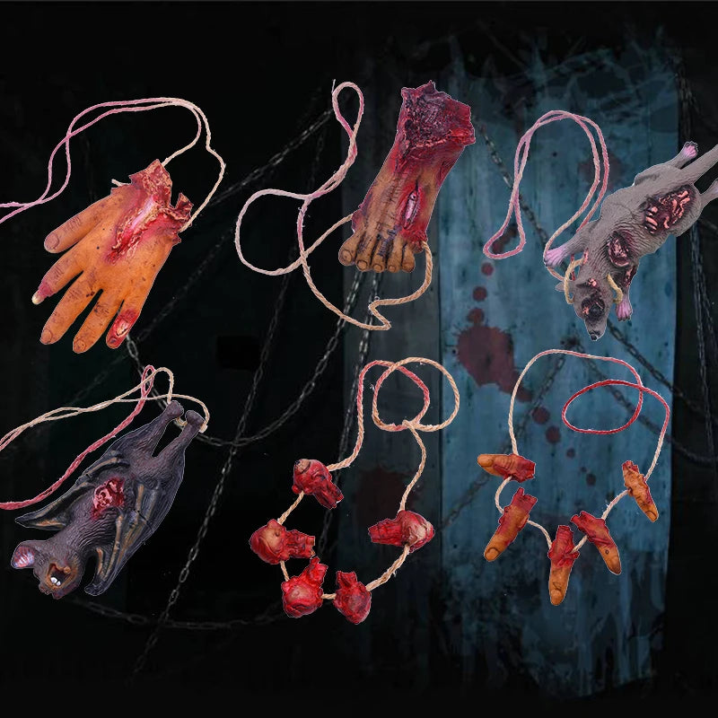 Halloween Horror Hanging Prop Fake Dead Mouse Bat Bloody Hand Feet Halloween Party Decoration Haunted House Decor Prop Ornament