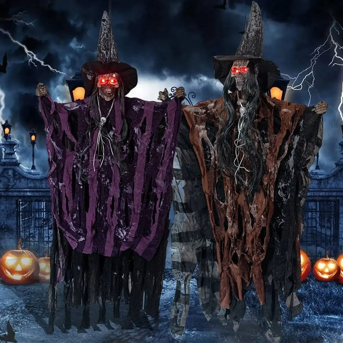 Halloween Sound Activated Hanging Ghost Prop LED Light Up Talking Skeleton Witch Decor Scary Doll For Horror Party Scene