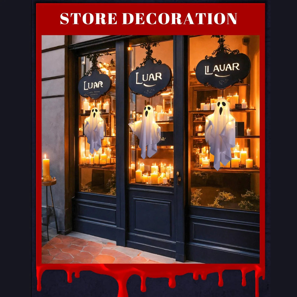 Halloween Ghost Hanging Decorations Halloween Hanging Light Up White Flying Ghosts Tree Window Wall Scary Ornament 50X40cm