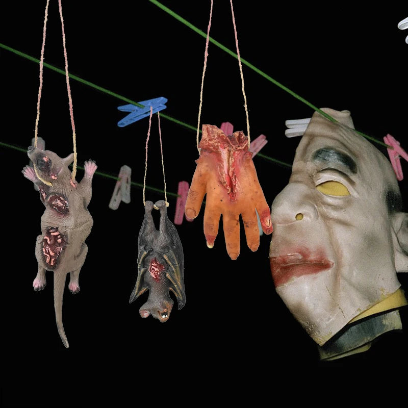 Halloween Horror Hanging Prop Fake Dead Mouse Bat Bloody Hand Feet Halloween Party Decoration Haunted House Decor Prop Ornament