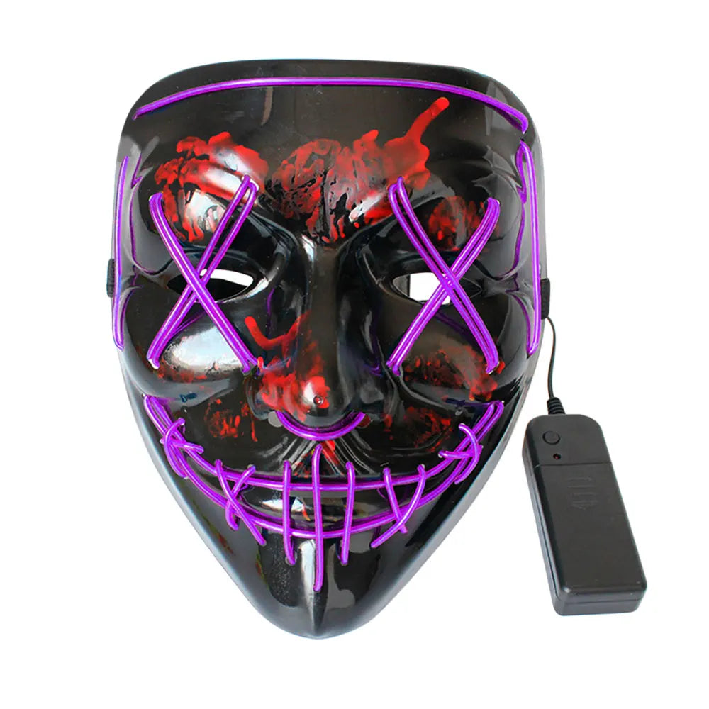 LED Light Mask for Halloween Purge Cosplay Costume Geometric Pattern Plastic Party Masquerade Mask Batteries Included Trendy