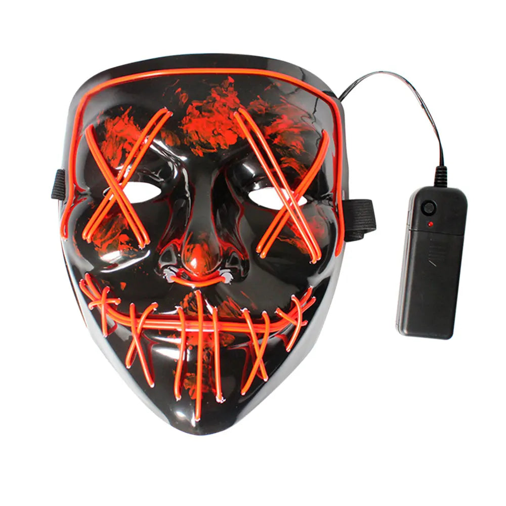LED Light Mask for Halloween Purge Cosplay Costume Geometric Pattern Plastic Party Masquerade Mask Batteries Included Trendy