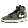 For for Air for 1 Mid GS Boys Basketball Shoes Breathable Mesh Upper Cushioned EVA Midsole Black White Medium Olive