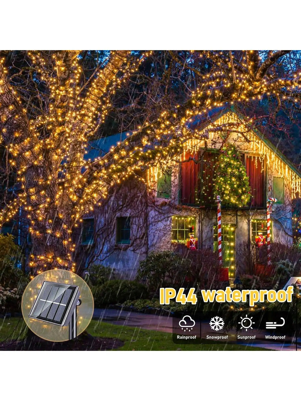 Solar Powered LED String Lights,22m200 LED, 8 Functions Button Control,  Waterproof,Warm White, Suitable Wall Bedroom Decoration