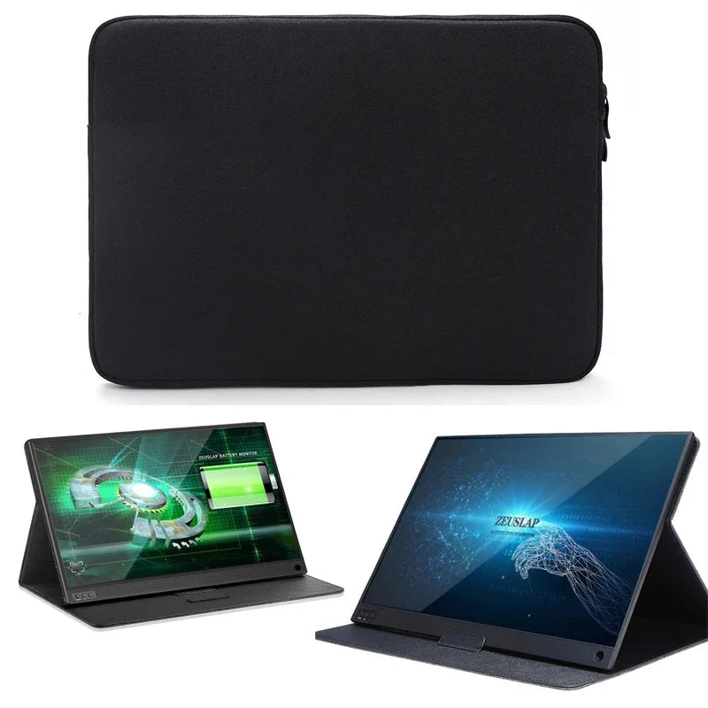 For ZEUSLAP 16inch Portable Monitor Bag Waterproof Canvas Flocking Sleeve Anti-Drop Zip Pouch Carry Case