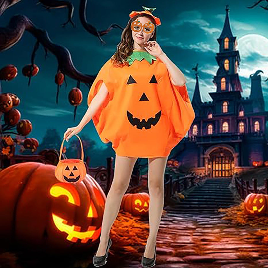 Costume de citrouille d'Halloween, vêtements de performance pour la Journée des enfants, vêtements de fruits, joli chapeau de citrouille, décoration de fête, sac de bonbons