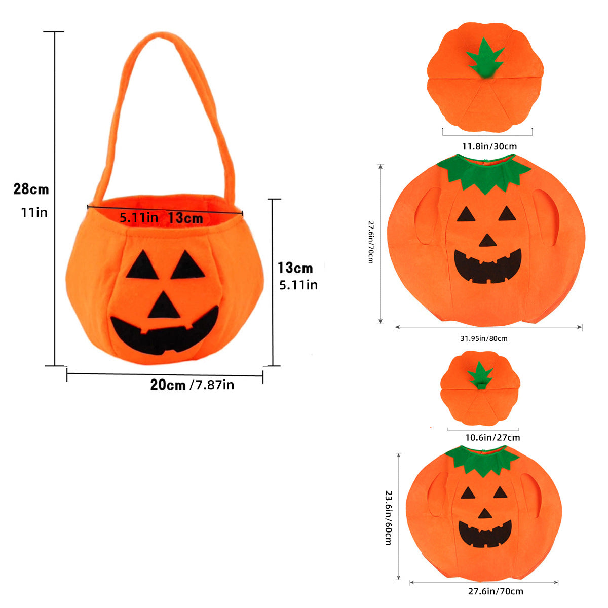 Costume de citrouille d'Halloween, vêtements de performance pour la Journée des enfants, vêtements de fruits, joli chapeau de citrouille, décoration de fête, sac de bonbons