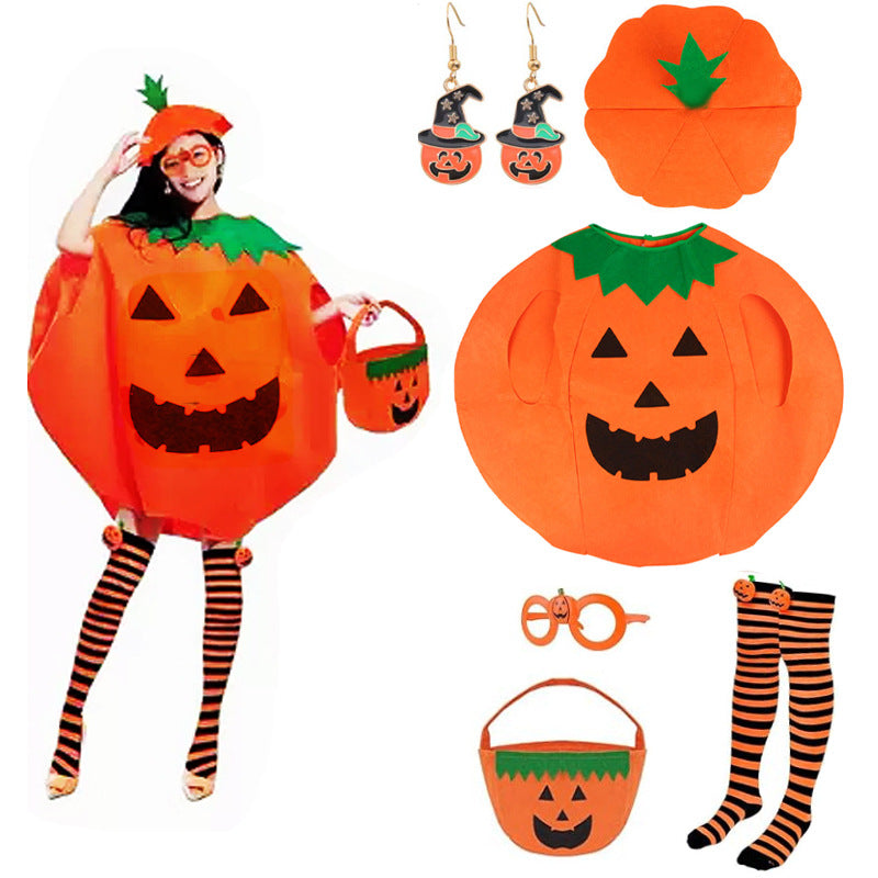 Costume de citrouille d'Halloween, vêtements de performance pour la Journée des enfants, vêtements de fruits, joli chapeau de citrouille, décoration de fête, sac de bonbons