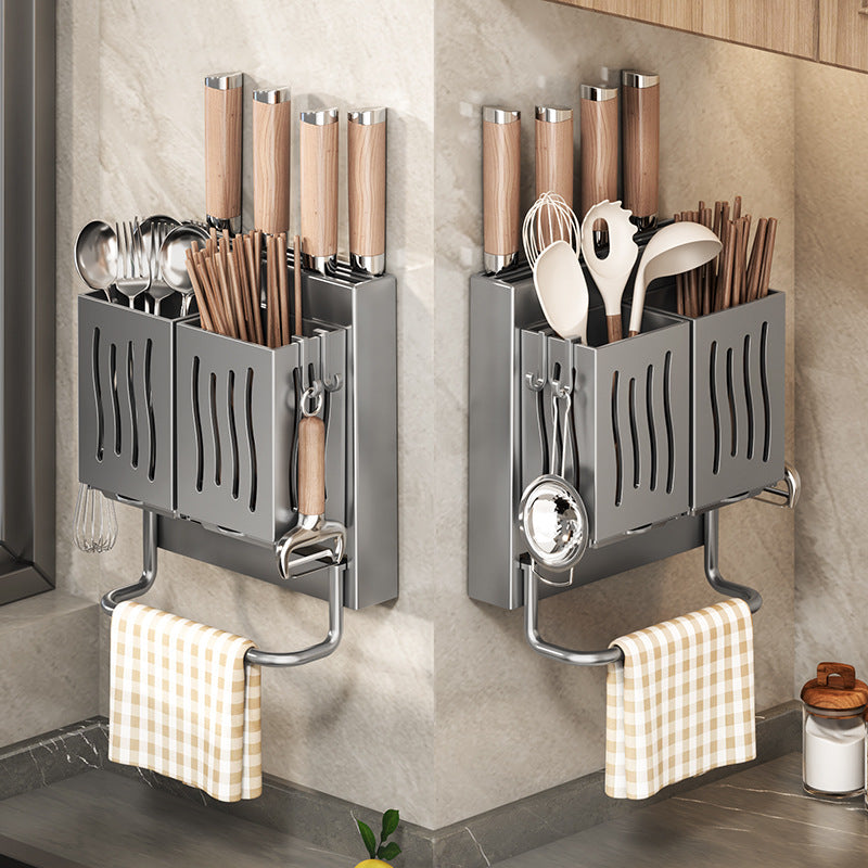 Porte-couteaux, planche à découper, étagère de rangement de cuisine murale multifonctionnelle sans perçage, avec crochets et support à baguettes