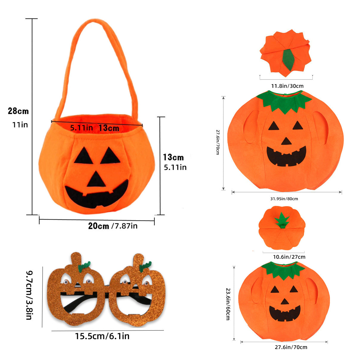 Costume de citrouille d'Halloween, vêtements de performance pour la Journée des enfants, vêtements de fruits, joli chapeau de citrouille, décoration de fête, sac de bonbons