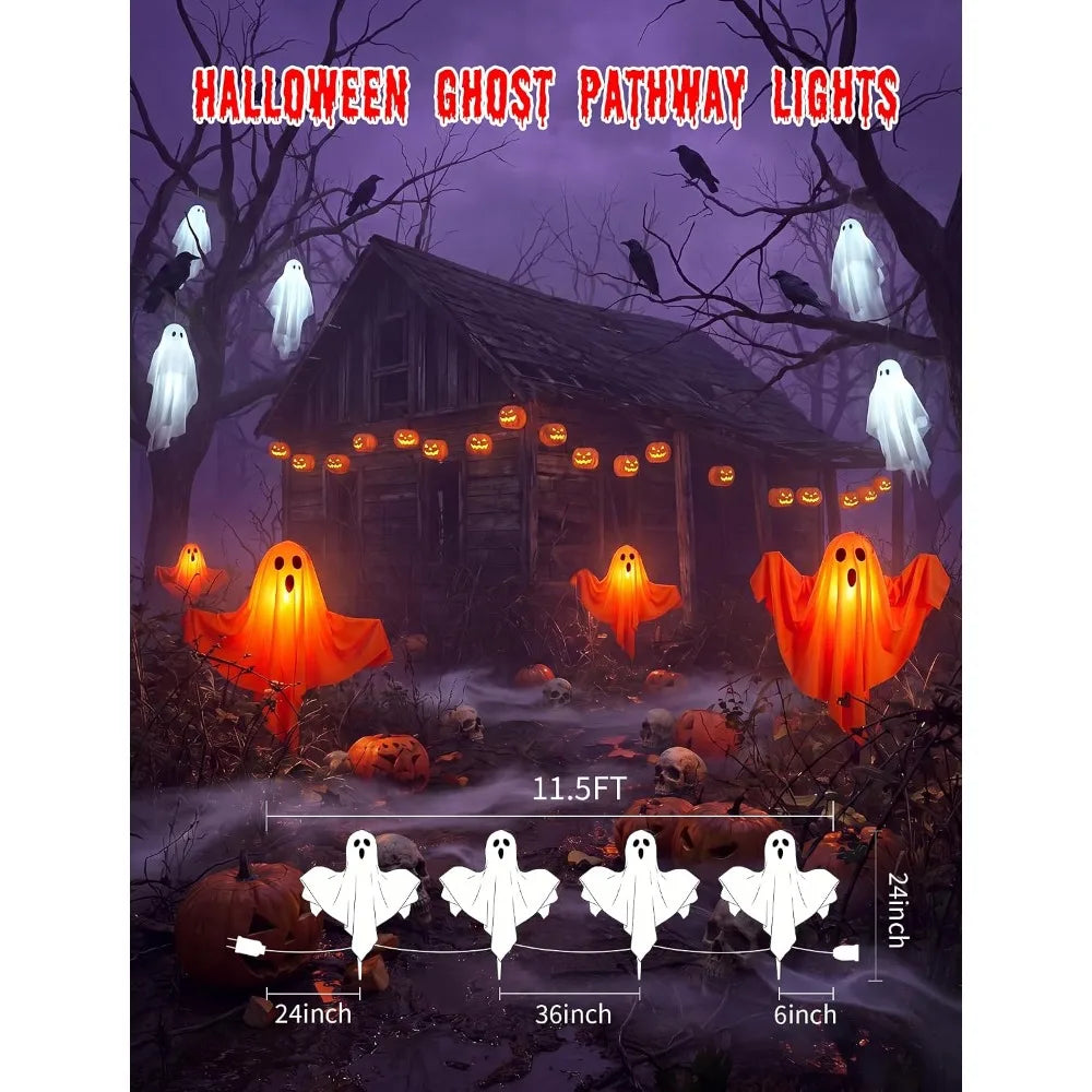 Halloween Ghost Hanging Decorations Halloween Hanging Light Up White Flying Ghosts Tree Window Wall Scary Ornament 50X40cm