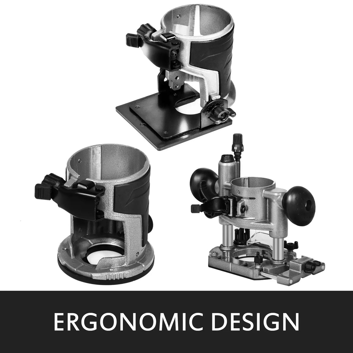 Kit de défonceuse compacte de 1,25 HP avec base fixe, plongeante et inclinable, vitesse variable, puissance de 800 W, couple maximal et 30 000 tr/min — état neuf