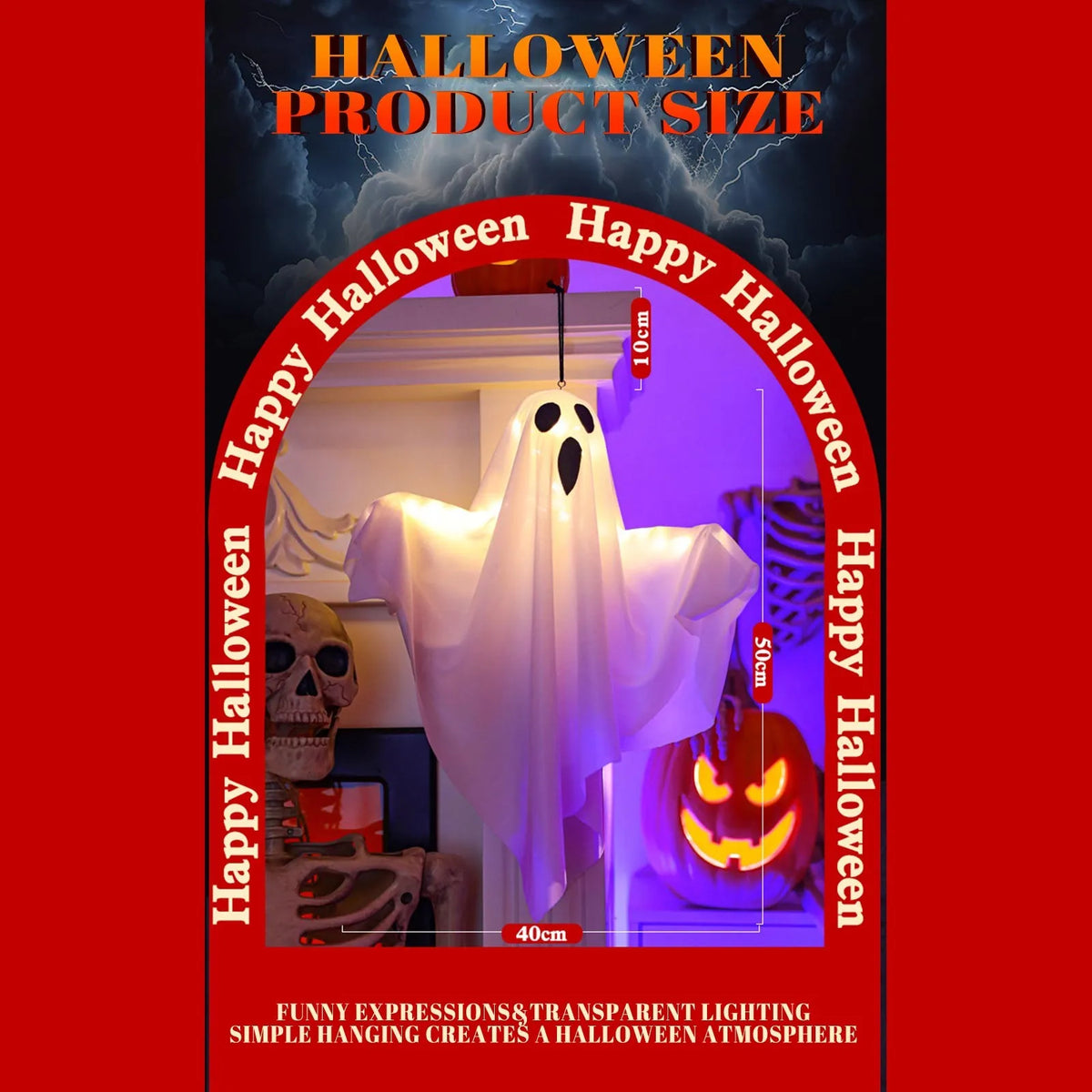 Halloween Ghost Hanging Decorations Halloween Hanging Light Up White Flying Ghosts Tree Window Wall Scary Ornament 50X40cm
