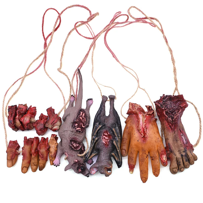 Halloween Horror Hanging Prop Fake Dead Mouse Bat Bloody Hand Feet Halloween Party Decoration Haunted House Decor Prop Ornament