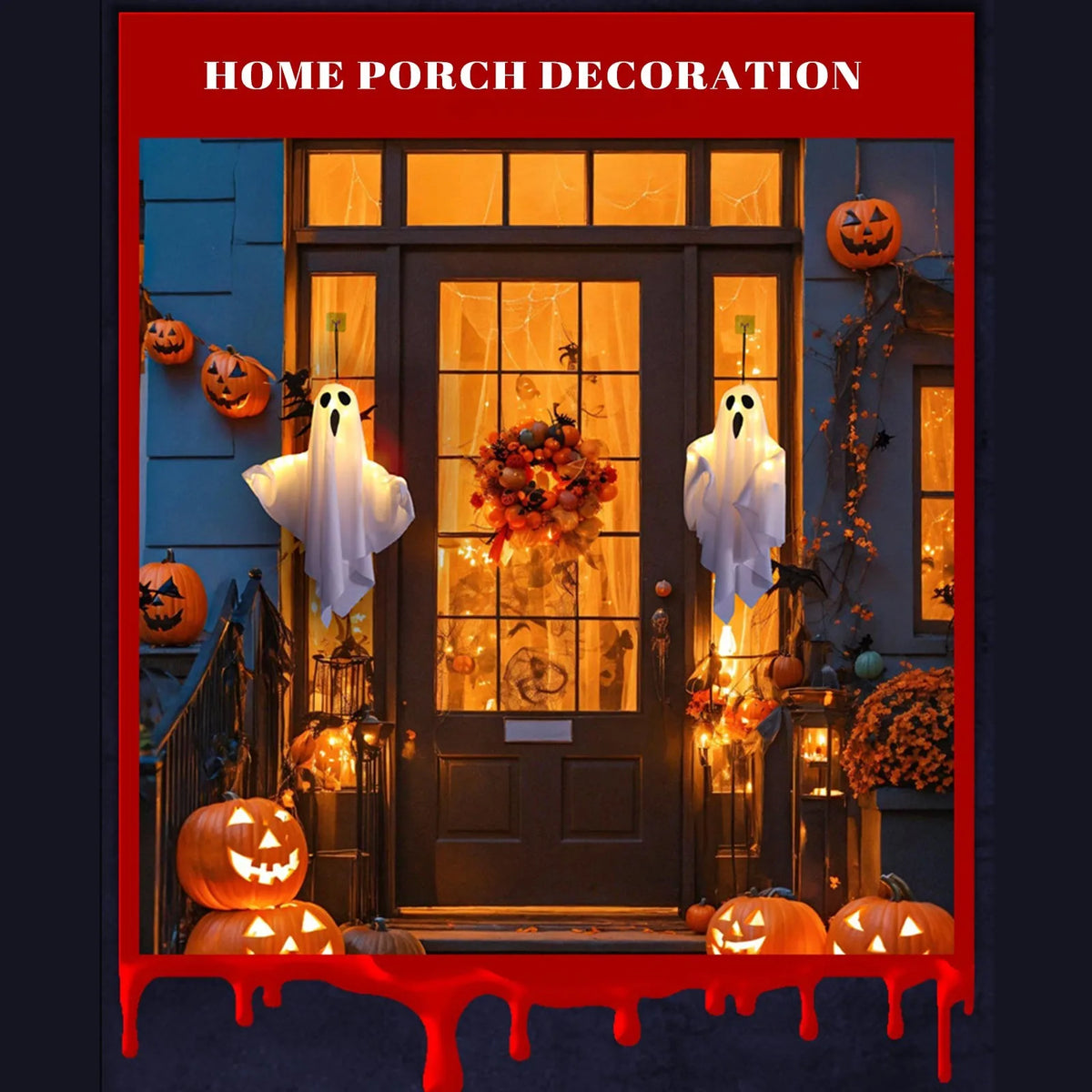 Halloween Ghost Hanging Decorations Halloween Hanging Light Up White Flying Ghosts Tree Window Wall Scary Ornament 50X40cm